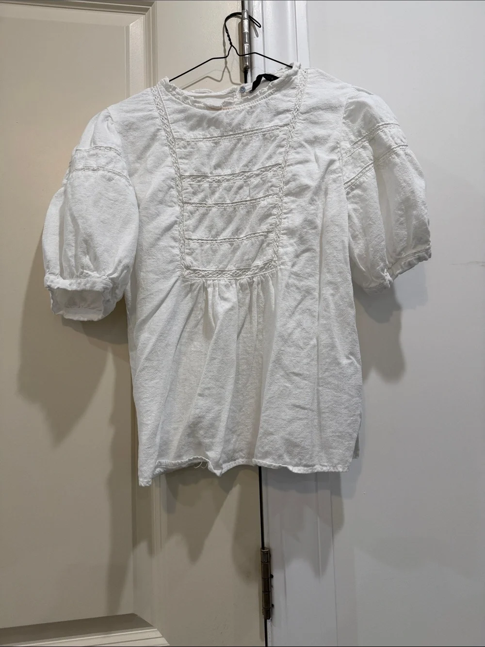 Zara White Puff Sleeve Lace-Detail Blouse